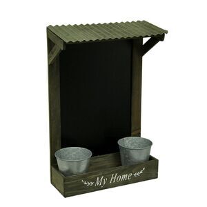 My Home Wooden Chalkboard Wall Hanging w/Shelf & Planters